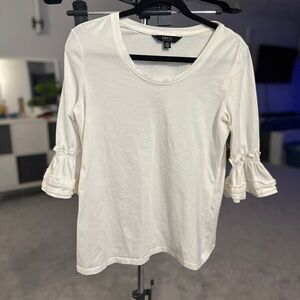 Isaac Mizrahi Cream Ruffle Sleeve Tee Boho Bridgerton Medieval